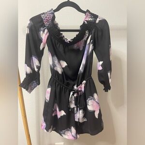 Bebe Black and Pink Ruffled Romper